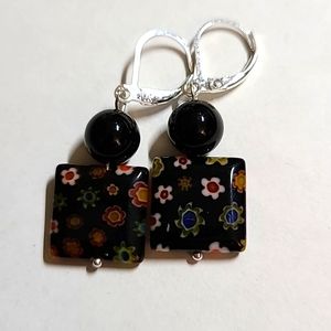 Earrings - Onyx and Murano Glass